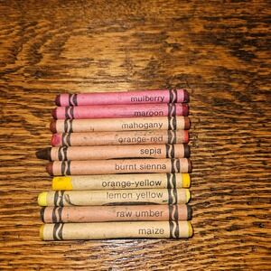 Vintage Crayola Crayon Lot 10pc Mulberry Maize Raw Umber Binney Smith Retired